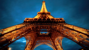Eiffel Tower, Night, Cloudy Sky, Sunset, Paris, France, 4K wallpaper