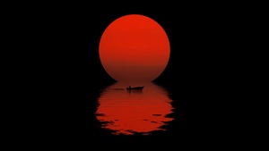 Sun, Boat, Reflection, Night, Silhouette, Dark, Body of Water, AMOLED, Simple, 4K wallpaper