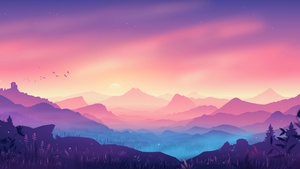 Valley, Landscape, Aesthetic, Mountains, Gradient background, Colorful background, Scenery, Layers, Panorama, Aesthetic, Ultrawide, 4K wallpaper