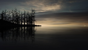 Sunset, Silhouette, Dusk, Lake, 4K wallpaper