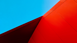 Modern architecture, Minimalist, Building, Metal, Blue Sky, Red, 4K wallpaper