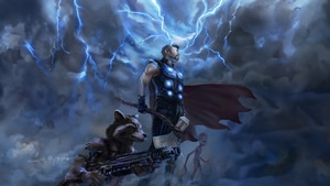 Thor, Rocket Raccoon, Baby Groot, Superheroes, Artist, Digital Art, Deviantart, 4K wallpaper