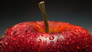 Apple, Macro, Water droplets, Closeup Photography, 4K wallpaper