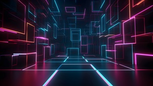 Geometric, Neon Lights, Glowing, Colorful, Futuristic, 4K wallpaper